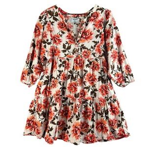 Old Navy Girls XL 14-16‎ Cottagecore Floral Long Sleeve Ruffle Tiered Dress EUC